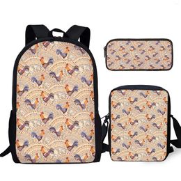 Sac à dos yikeluo boho coq / poulet conception de grande capacité manuel d'étudiant de carnet durable avec sacs messager zipper cadeaux