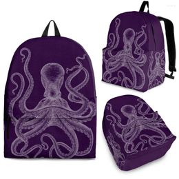 Sac à dos YIKELUO Mode 3D Cartoon Octopus Purple College Student Laptop Game Knapsack avec fermeture à glissière Animal Textbook Sac cadeau