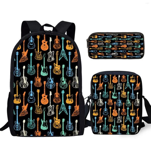 Mochila YIKELUO Guitarra/Yukriri/Violín Impreso Moda Juvenil Durable Bolsa De Mensajero Música Entusiasta Regalo Estuche De Lápices Negro