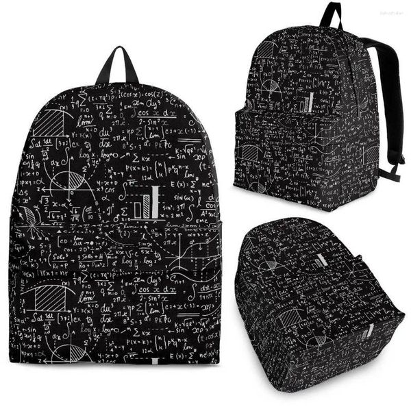 Mochila Yikeluo Math Fórmula 3D Estudiante universitario impreso Casual con cremallera Black Outdoor Travel Travel Knapsack