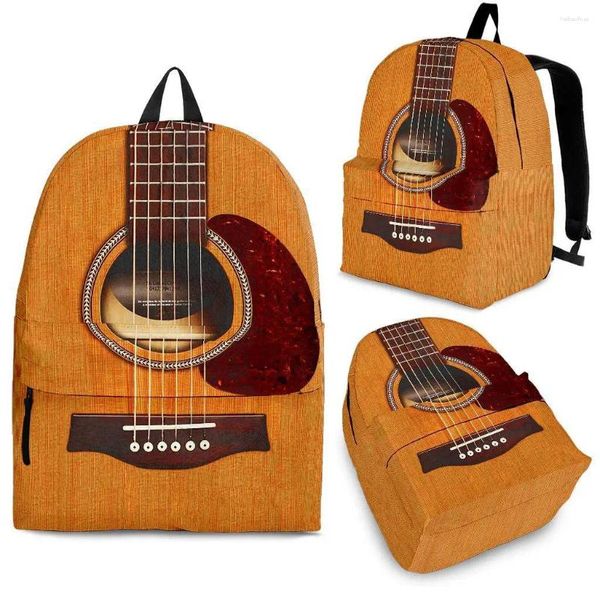 Sac à dos yikeluo rétro guitare 3D imprime les jeunes loisirs de voyage de voyage musicaux a besoin d'un sac cadeau personnalisé manuel d'étudiant