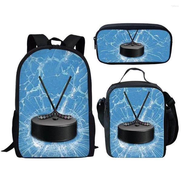 Mochila Juvenil Hockey sobre Hielo Rugby Impresión 3D 3 Unids/Set Bolsas De Viaje para Estudiantes Mochila para Computadora Portátil Bolsa De Almuerzo Estuche para Lápices