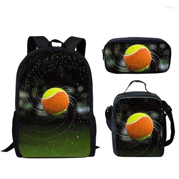 Mochila Juvenil Pelota de Tenis Impresión 3D 3 unids/Set Bolsas de Viaje para Estudiantes Mochila para computadora portátil Bolsa de Almuerzo Estuche para lápices