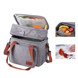 Sac à dos Packs 16L grande capacité isolé déjeuner double couche bento chaud portable étanche repas sac pique-nique refroidisseur sac à main P230524