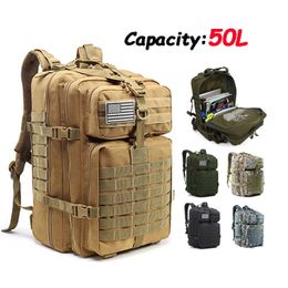 Paquetes de mochilero 50L Ejército Militar Mochila táctica Hombres Gran capacidad Softback Al aire libre Impermeable Senderismo Camping Caza Bolsas 3P Paquete de asalto P230510