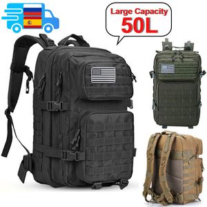 Backpacking Packs Mochila táctica militar del ejército de 50L, mochilas de viaje de gran capacidad para hombres, bolsas multifuncionales impermeables para deportes al aire libre 230822