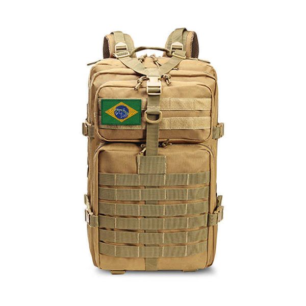 Paquetes de mochilero 50L Capacidad Hombres Ejército Militar Táctico Mochila grande Impermeable Deporte al aire libre Senderismo Camping Caza Mochila Bandera brasileña P230508