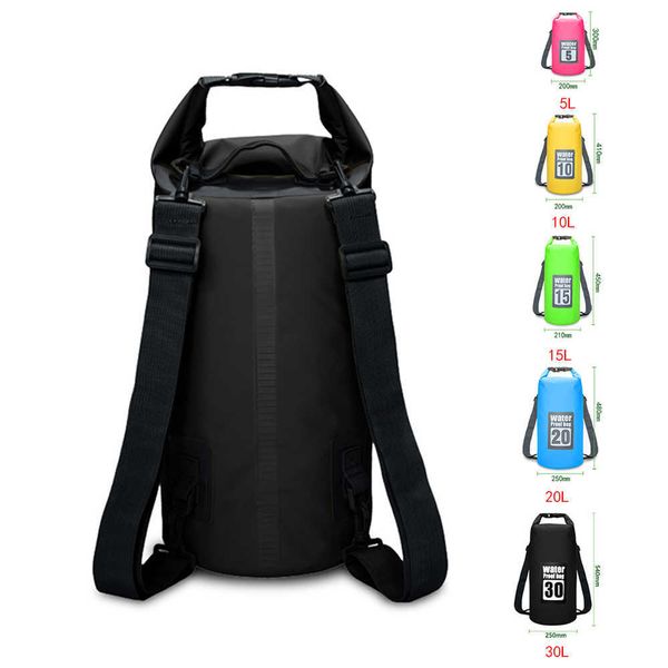 Paquetes de mochilero 5L / 10L / 15L / 20L / 30L Bolsas impermeables Bolsa seca Mochila impermeable de PVC Bolsa deportiva Rafting Mochilas de natación Bolsa seca impermeable W0425