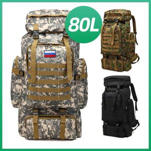 Backpacking Packs 80L Tactical sac à dos imperméable MOLLE CAMO Military Army Randonnée Camping Backpack Travel Rucksack Outdoor Sports Talling Bag P230508
