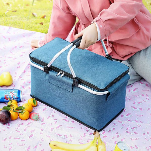 Paquetes de mochilero, cesta de picnic plegable, bolsa de almuerzo con aislamiento térmico para acampar, caja de almacenamiento de alimentos de gran capacidad P230524