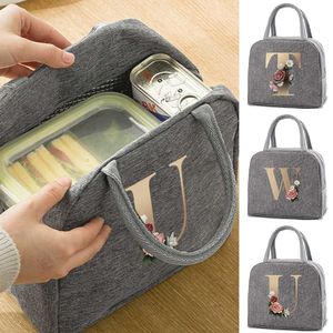 Backpackpakketten Hot Diner Canvas Gold Letter Picnic Travel Breakfast Breakfast Box Children's Handige Lunch Bag Handtas P230524