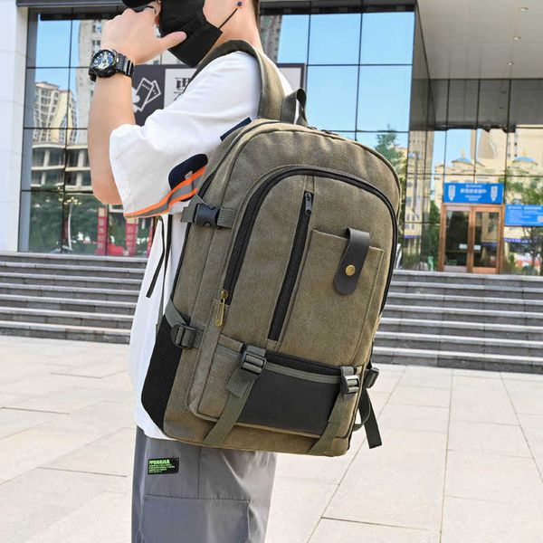 Paquetes de mochilero Mochila para hombre Lona Viajes al aire libre Camping Mochila táctica Moda Gran capacidad Multi Pocket Notebook Laptop Bag 2023 Nuevo P230510