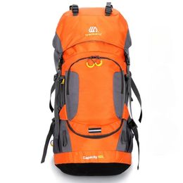 Paquetes de mochilero Montañismo al aire libre Bolsa de viaje 60L Paquete de camping Noche Diseño reflectante Nylon Impermeable Resistente al desgaste Mochila de senderismo 230824