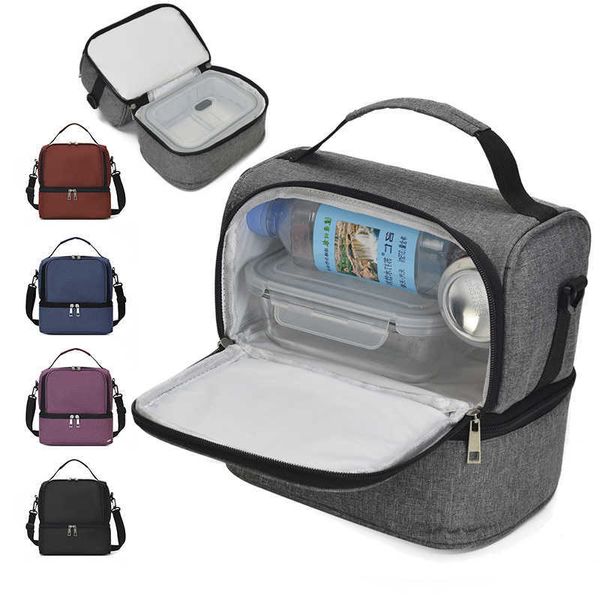 Sac à dos Packs Portable double couche sac isolation thermique boîte à lunch alimentaire bento conteneur pique-nique refroidisseur porte-boissons P230524