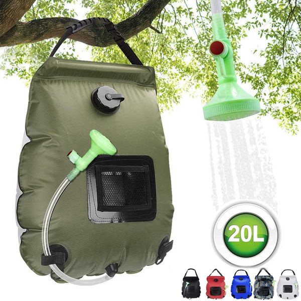 Paquetes de mochilero Bolsas de agua 20L Acampar al aire libre Senderismo Bolsa de ducha solar Calentamiento Escalada Hidratación Manguera Cabeza conmutable 230726