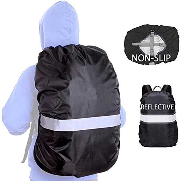 Paquetes de mochilero Mochila impermeable Impermeable reflectante con asa 15l-65l Mochila Cubierta Hebilla cruzada actualizada Senderismo Camping Ciclismo P230510