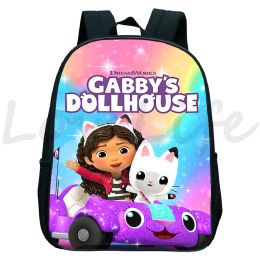 Mochilas de 12 pulgadas Gabby's Dollhouse Backpack Softback Bag Kids Cartoon Bookbag Girls Mochilas primarias impermeables