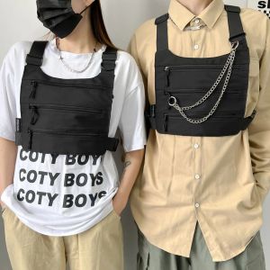 Rugzakken 2022 Multi Zipper Pockets Tactical Vest Bag With Chain Men Women Hip Hop Techwear Outdoor Mochila Street Fashion WaTcoat Bags