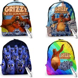 Rugzakken 2023 Grizzy en de Lemmings Backpack Boys Girls Sunlight Grizzly Bear School Tassen Student Cartoon Backpacks Kids Zipper Book Bag