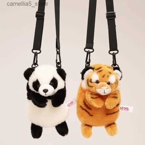 Mochilas 25 cm linda simulación panda mochilas de peluche kawaii animal tigre crossbody bolsa niños bolso de hombro juguetes de peluche regalos para niños Q231108