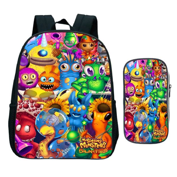 Backpacks 2pcs Set Anime My Singing Monsters Sacs de maternelle Cartoon Kids Backpack Boys Girls Mini Bookbag Childre