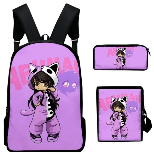 Sac à dos 3 pièces fixer aphmau en tant que chat japon anime garçons filles dessin animé sac à dos sac coffre casse de stylo primaire