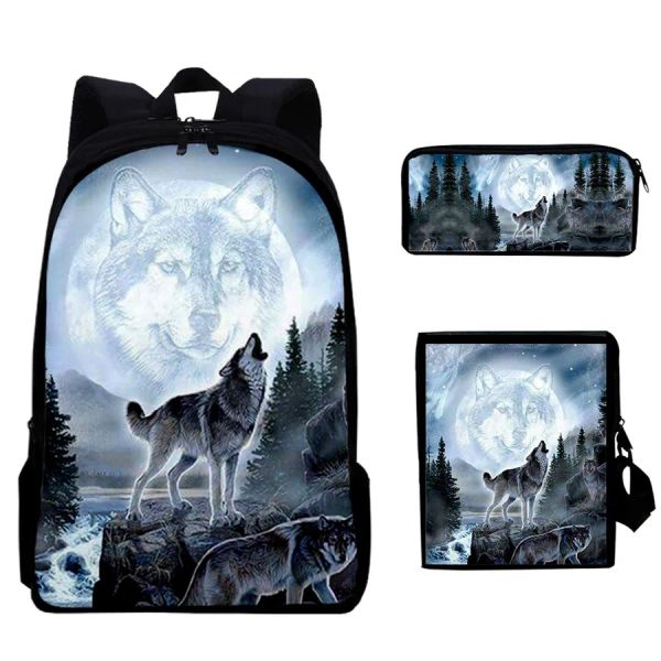 Backpacks 3d Animal Lion Wolf sac à dos garçons filles étanche.