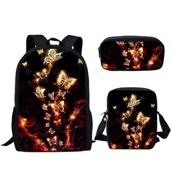 Backpacks 3D Imprimé créatif papillon sac à dos 3PSC / Set Primary Middle School Élèves garçons Girls Schoolbag Cossbody Bag Sac Case