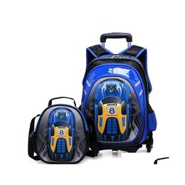 Rugzakken 3D School Tassen op wielen Trolley Wheeled Backpack Kinderen rollen voor jongenskinderen reizen LJ201225 Drop levering baby Materni DHLMS