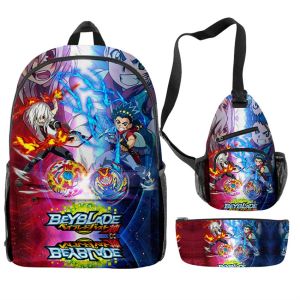 Backpacks 3PCS / Set Beyblade Burst Evolution Sac à dos 3d Print Bag Sac Sets pour adolescente fille Cartoon Cartoon Kids Schoolbags Child Mochilas