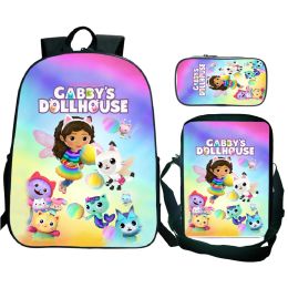 Rugzakken 3 stks/set Gabby's Dollhouse School -rugzakken met potlood case schoudertas studenten jongens meisjes kinderen anime bagpacks mochilas