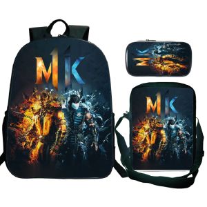 Rugzakken 3 stcs/set Mortal Kombat Backpack Teenage Boys Girls Orthopedic School Bags For Kids Students Chlidren Book Bag