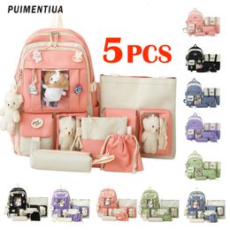 Rugzakken 5 st. Sets Harajuku Kawaii kinderen school rugzak schattige dames bagpack bookbag laptop tas voor tienermeisjes studenten rucksack 230822