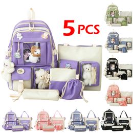 Mochilas Conjuntos de 5 uds. De mochila escolar Harajuku Kawaii para niños, mochila bonita para mujer, mochila para ordenador portátil, mochila para niñas adolescentes, bolsa para estudiantes 230826