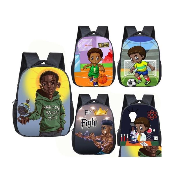 Mochilas A Amazing Black Boy Print Mochila Afro Brown Kids Garten Niños Mochilas escolares Cartoon Toddler Bag Bookbag Drop Delivery B Dhosy