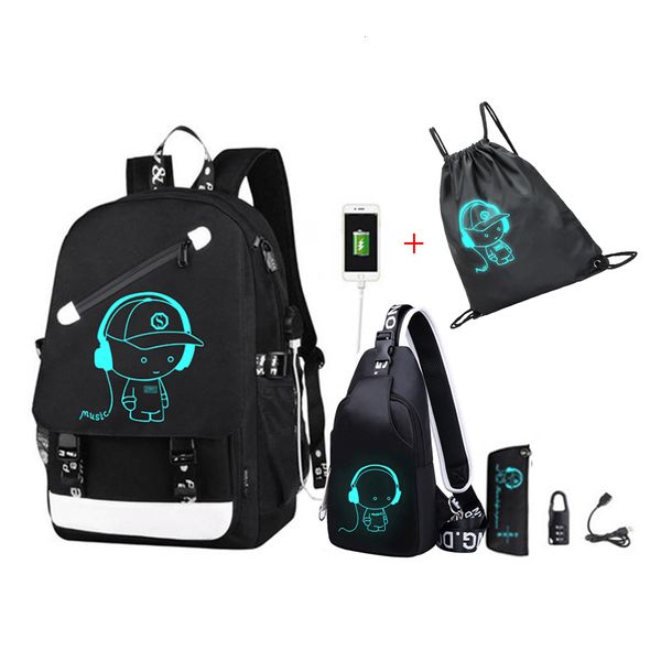 Sacs à dos Anime Cartoon lumineux anti-vol enfants école sac à dos avec port de charge USB mode collège sacs d'école garçons Bookbag mochila 230821