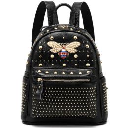 Sacs à dos Annrmyrs 2022 New Come Come Fashion Women Sac Diamond Babs Sacs d'épaule Perl Rivet Rivet Pu Leather School Backpack Female Sac