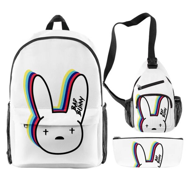 Sac à dos Bad Bunny sac à dos 3 pièces sets un verano sin ti daypack décontracté sacs d'étude à crayons uniques sac à crayons à glissière Pack