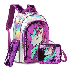 Rugzakken bikab eenhoorn schooltas dubbelzijdig pailletten set lichtgewicht kawaii meisje benodigdheden voor meisjes 221129