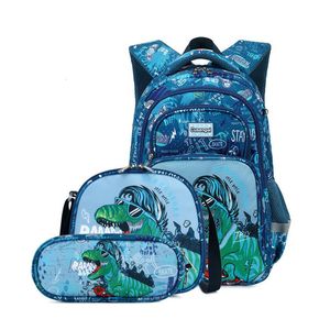 Mochilas Conjunto de mochila de dinosaurio para niños con lonchera, estuche para lápices, mochila escolar para niños, preescolar primaria, 230826