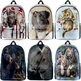 Rugzakken jongensmeisjes Lion Tiger Cat Panda 3D Print Backpacks Studenten Cartoon School Tassen Kids Booktas Kinderen Bagpack Unisex Mochila