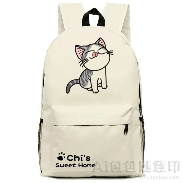 Sac à dos cartoo anime chi's sweet home cos chi mi jolie chat imprimer oxford tissubag schoolbags schoolbags beige et noirs sacs à dos