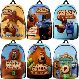 Backpacks Cartoon Grizzy and the Lemmings Backpack Oxford Notebook Backpacks Boys Schoolbag Children Bookbag Book Bag Sac de voyage Rucksack