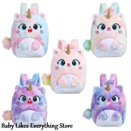 Rugzakken Kinderen Cartoon Rugzak Zachte Kawaii Kitten Eenhoorn Pluche Mooie Mode Bont Schooltas voor Kleuterschool Kinderen Geschenken 230802