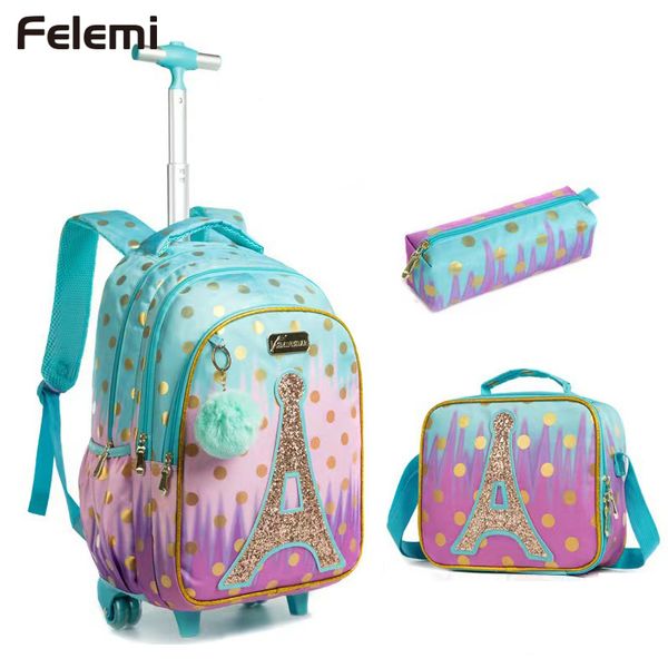 Sacs à dos enfants sacs d'école pour filles avec roulettes sac à roulettes avec déjeuner cartable ensemble adolescents sac à dos à roulettes 230803