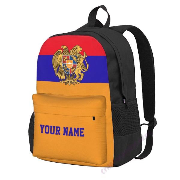 Mochilas nombre personalizado de la bandera de la bandera de la bandera de armenia mochila para hombres para mujeres bolsas de viaje de viajes estudiantes casuales de caminata para campamento