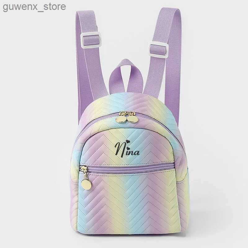 Sac à dos Custom Your Name Girls Little Book Bag Rainbow Sackepack High School Students Cute Brodery Thread Quilted Mini Soft Backpack Y240411