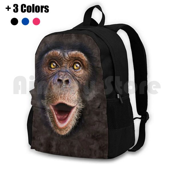 Sac à dos mignon animal heureux chimpmonkey face cadeau extérieur randonnée sac à dos étanche de camping voyage