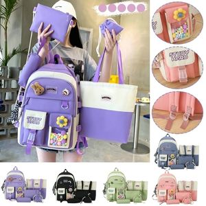 Sac à dos mignon ordinateur portable pour enfants pour enfants schols sac à sac pour femmes paquets de sac à dos mode pour adolescents pour adolescents filles bookbag 5pcs 2307 ovwcc