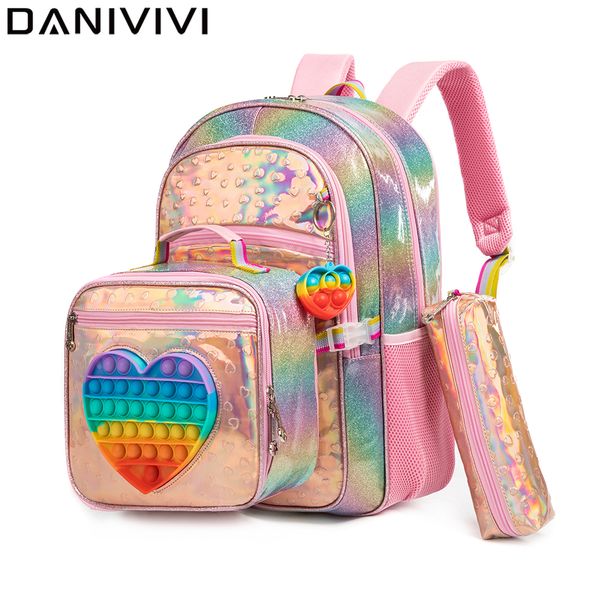 Sac à dos d'école pour filles Cute Love Girls mochilas pour sacs d'école primaire avec boîte à lunch Ensemble de sac à dos rose pour enfants pour filles de 6 à 8 ans 230809